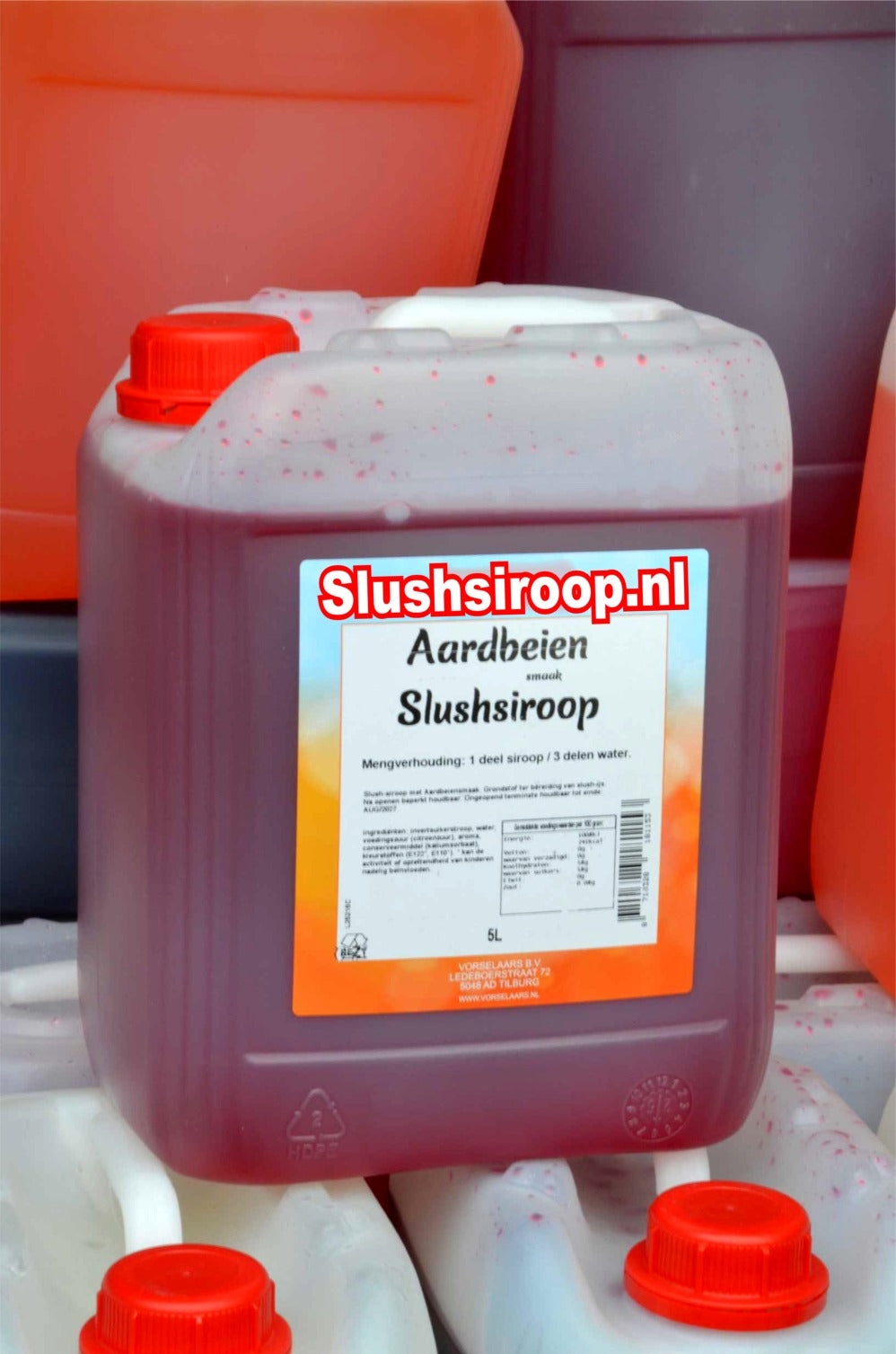 Tankje aardbeien slush siroop - slushsiroop.nl in tank - tankje 5 liter