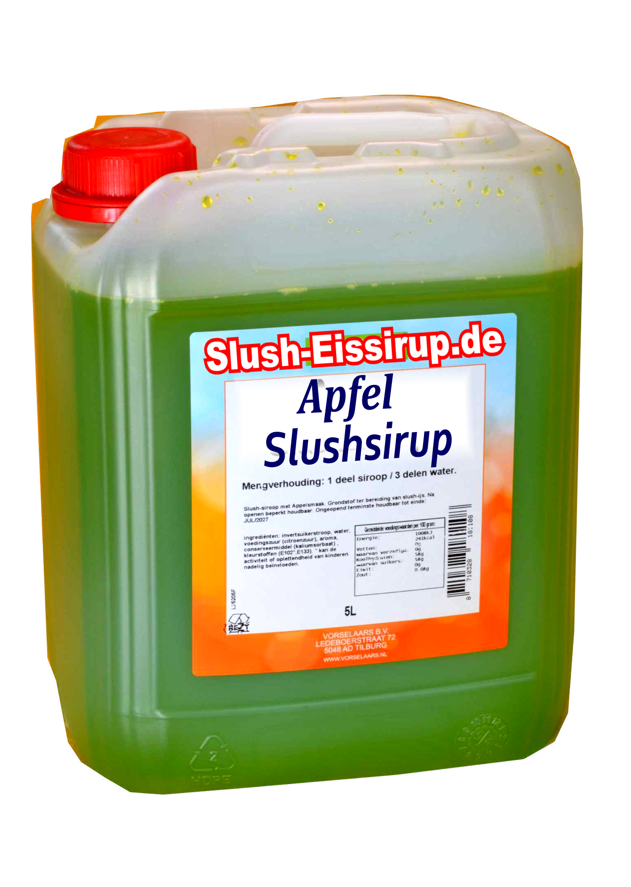 Slush-Sirup APFEL - Tank mit 5 Liter - Vorselaars - www.slush-eissirup.de - Der eiskalte Genuss für Jedermann.