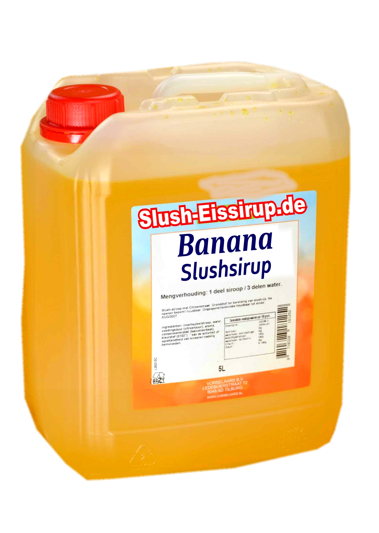 Slush-Sirup BANANE Geschmack - 5 Liter Kanister - Vorselaars - www.slush-eissirup.de  Eine Köstlichkeit für Jung und Alt.