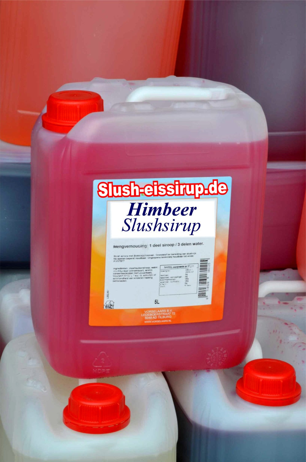 Slush-Sirup mit Himbeergeschmack – 5-Liter-Tank – Vorselaars – www.slush-eissirup.de