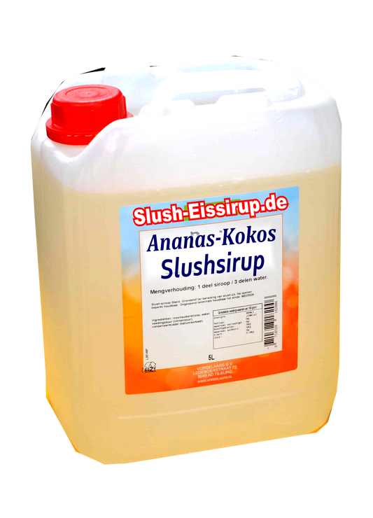 Slush-Sirup mit Ananas-Kokos-Geschmack – 5-Liter-Tank – Vorselaars – www.slush-eissirup.de