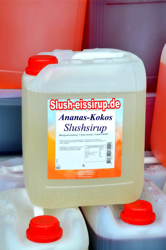 Slush-Sirup mit Ananas-Kokos-Geschmack – 5-Liter-Tank – Vorselaars – www.slush-eissirup.de