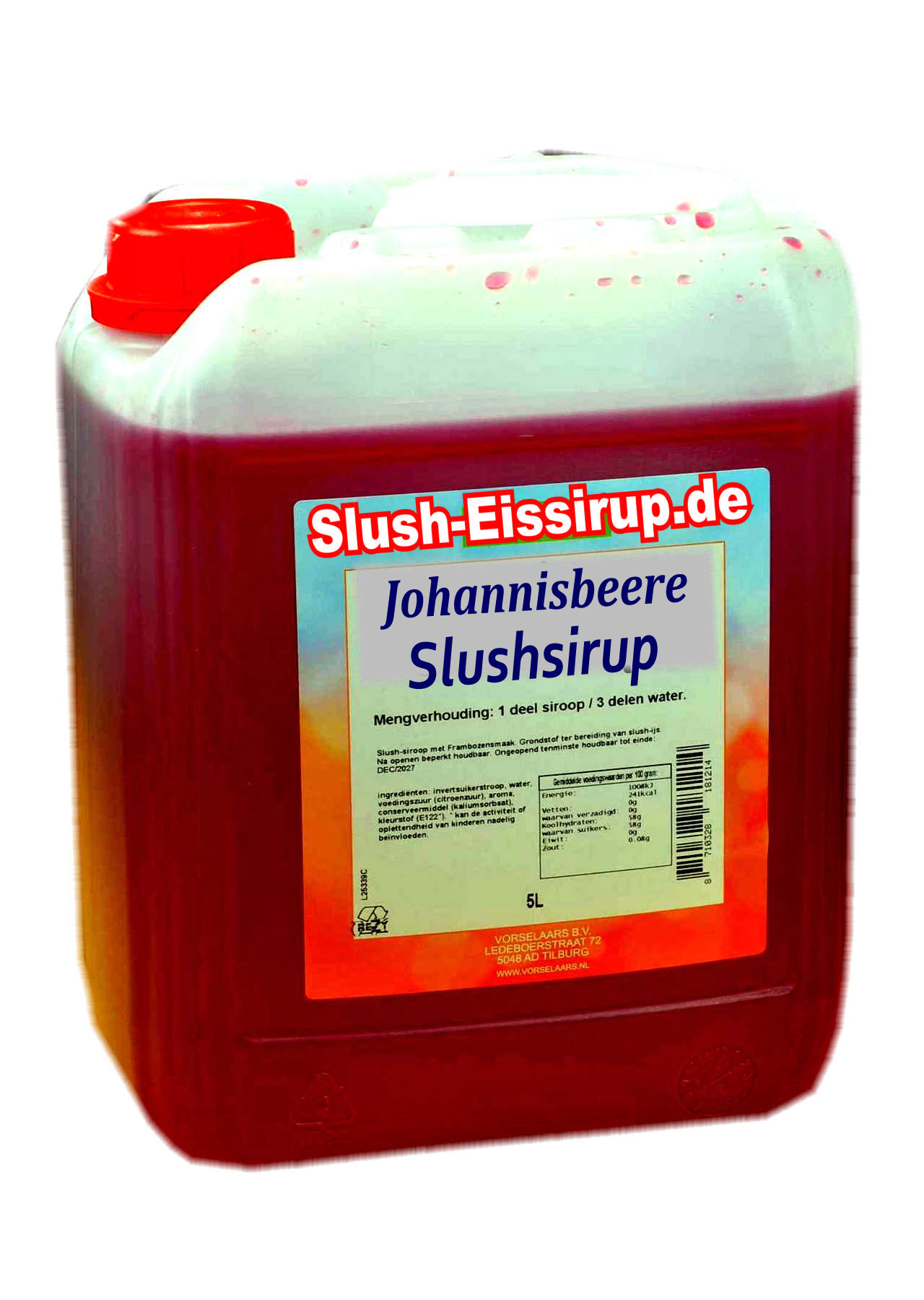 Slush-Sirup Johannisbeergeschmack – Tank mit 5 Liter – Vorselaars – www.slush-eissirup.de – Das köstliche Eisgetränk für jedermann!