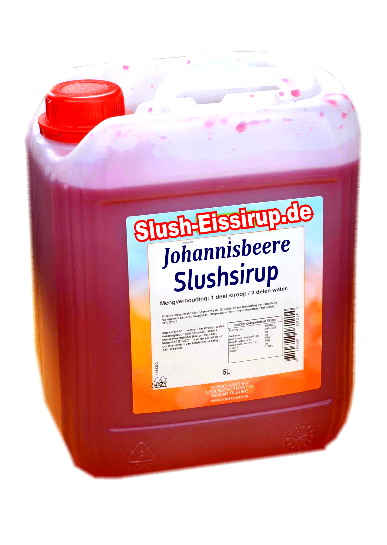 Slush-Sirup Johannisbeergeschmack – Tank mit 5 Liter – Vorselaars – www.slush-eissirup.de – Das köstliche Eisgetränk für jedermann!