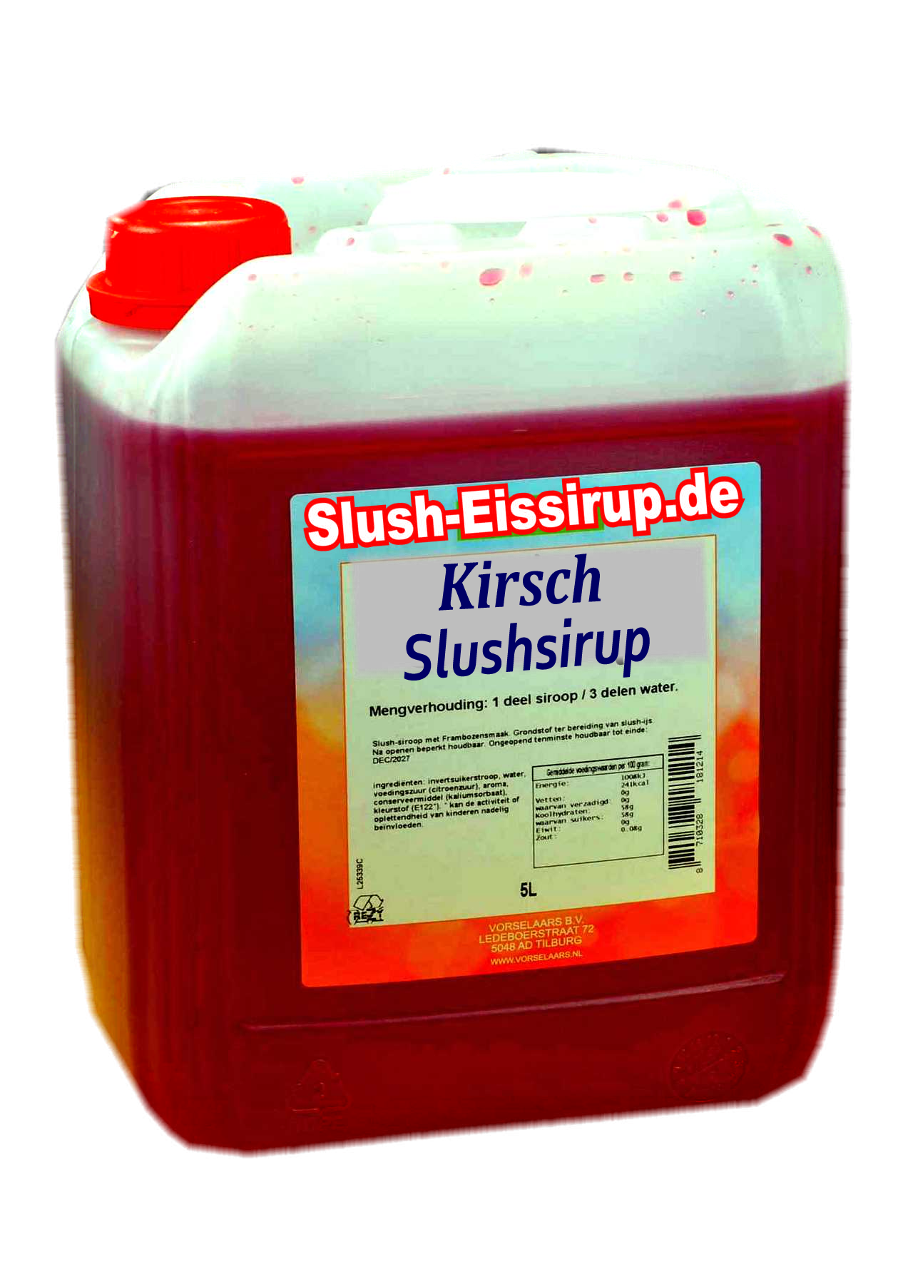 Slush-Sirup mit Kirschgeschmack – 5-Liter-Tank – Vorselaars – www.slush-eissirup.de
