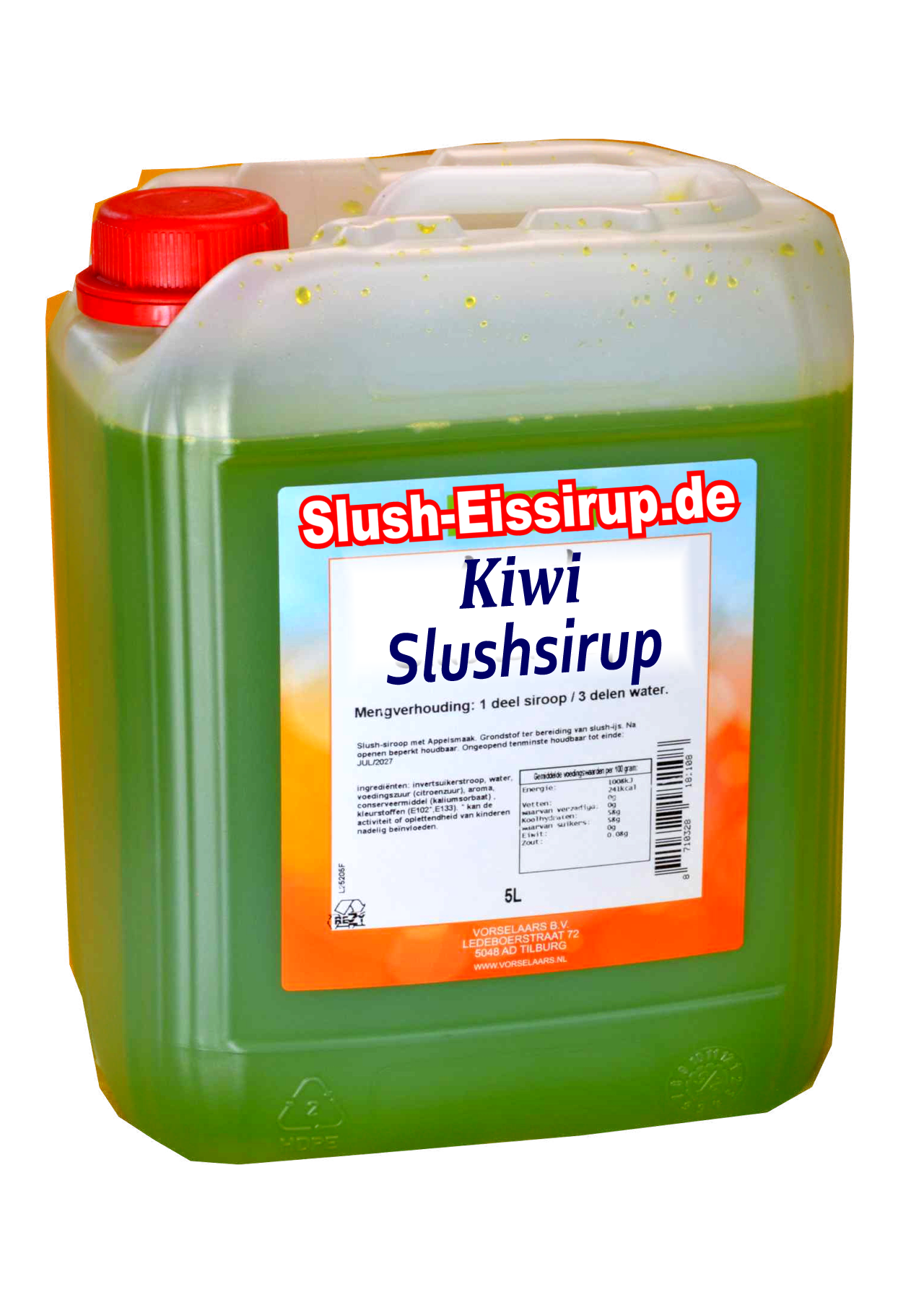 Slush-Sirup mit Kiwi-Geschmack – 5-Liter-Tank – Vorselaars – www.slush-eissirup.de