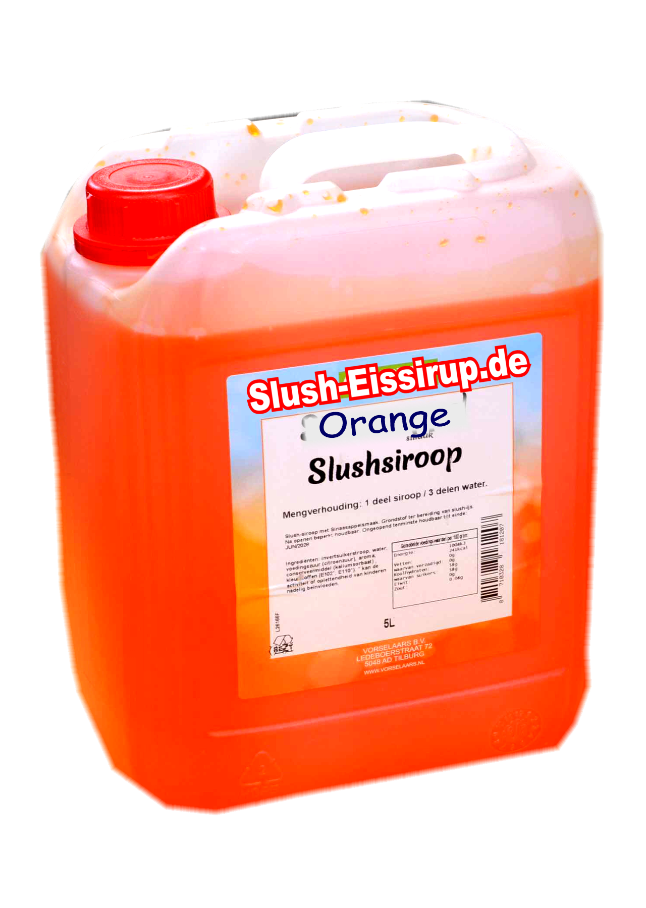 Slush-Sirup ORANGE-Geschmack - 5-Liter-Tank - Vorselaars - www.slush-eissirup.de