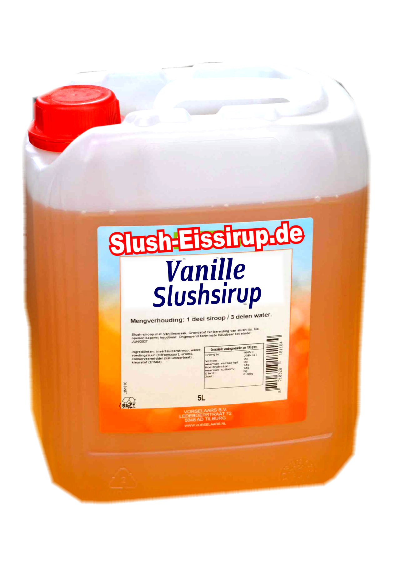 Slush-Sirup mit VANILLE-Geschmack – 5-Liter-Tank – Vorselaars – www.slush-eissirup.de